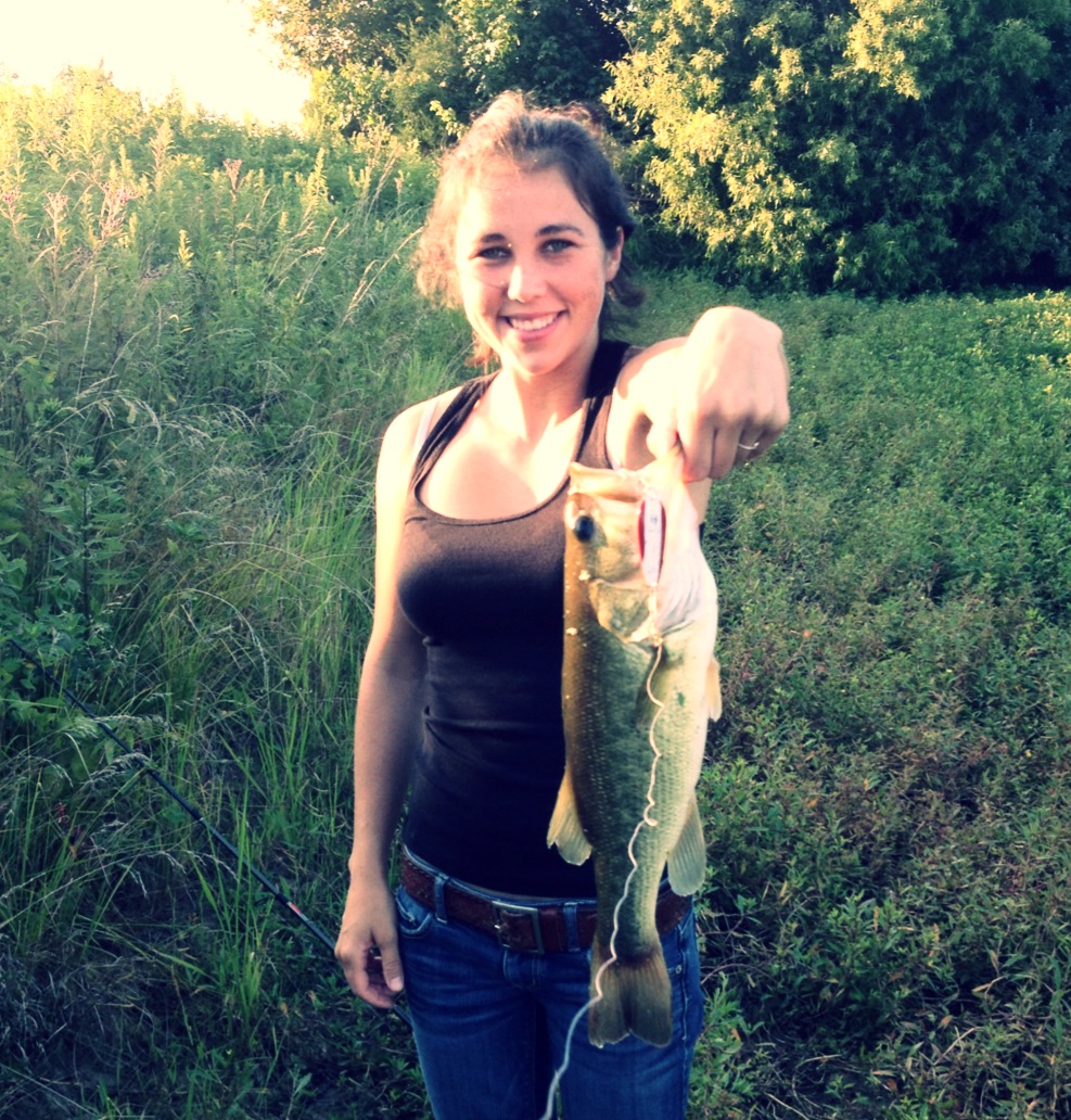We fish almost every evening. Here's one of my catches! A small mouth bass. 